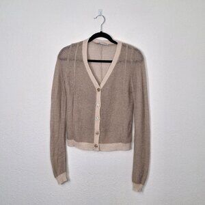 Zara Cardigan Button Front Sz XS Crop Preppy Academia Neutral Minimalist Work